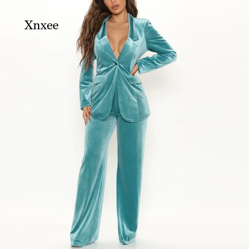 Autumn and Winter New Women's Gold Velvet Suit Fashion Casual Solid Color Two-Piece Suit