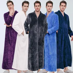 Autumn And Winter New Thick Zipper Nightgown Flannel Couple Nightdress Lengthen Plus Fat Bathrobe Men Warm Pajamas