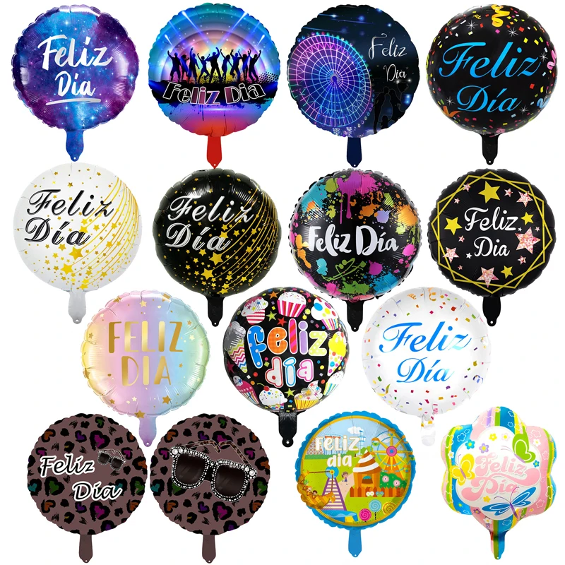 

7pcs 18 Inch Spanish Feliz Dia Theme Foil Balloons Round Helium Globos Celebrate Wedding Birthday Party Decoration Baby Shower