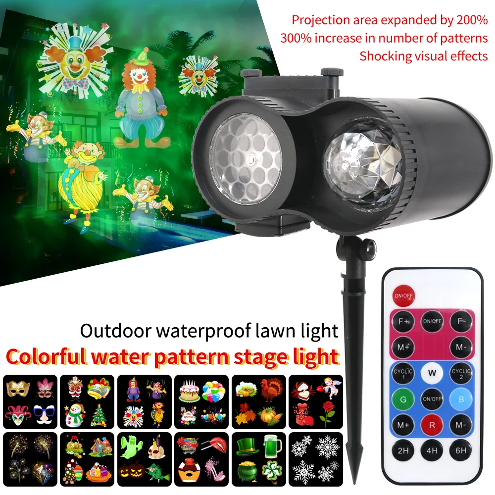 

Waterproof Moving Laser Projector Lamps 22 Slides 2 In 1 Water Wave LED Stage Light For Christmas New year Landscape Garden Lamp