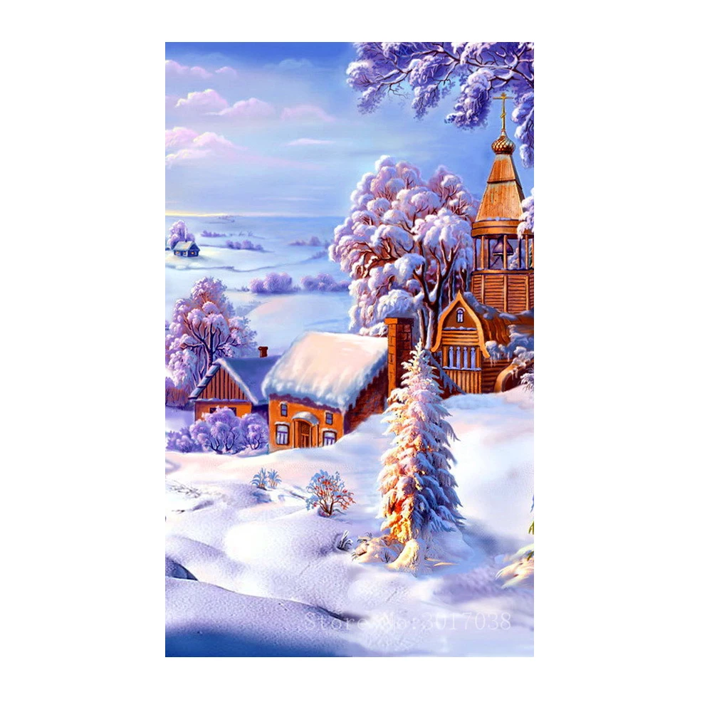 

Diamant 5D Diy Diamond Painting Cross Stitch Village Of The Snowy Weather Needlework Diamond Embroidery Full Diamond Decorative