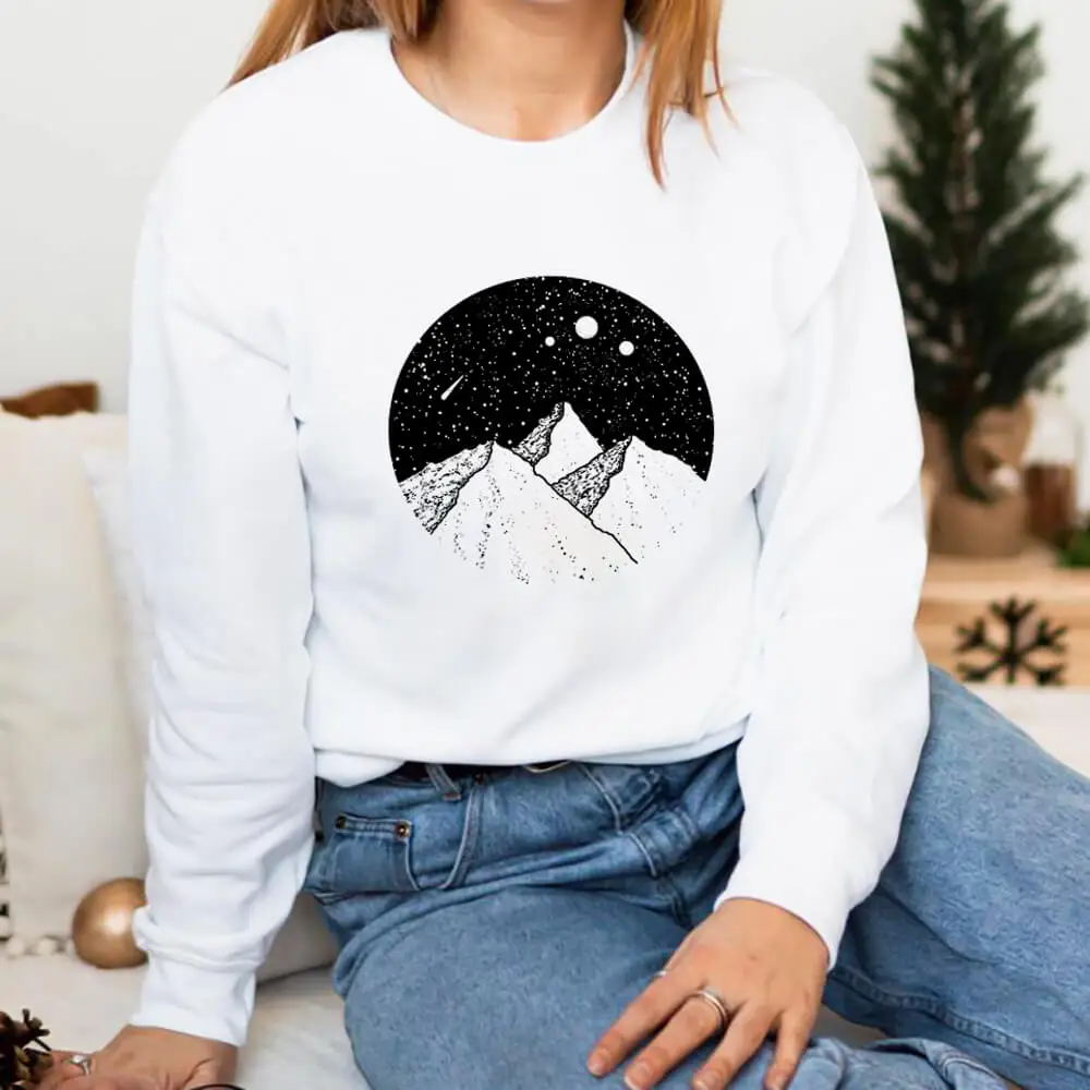 Moutains Sky Universe 100%Cotton Outdoors Sweatshirt Unisex Adventure Sweatshirts Spring Autumn Eco Life Long Sleeve Tops