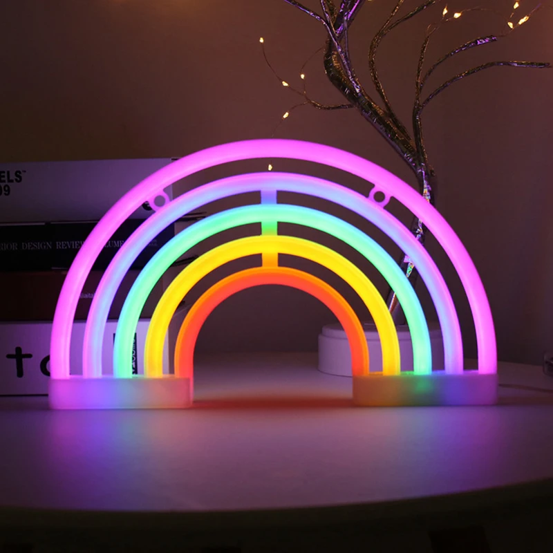 LED Neon Lights Sign For Wall Art Night Lights Bedroom LED Decoration Hanging Neon Sign Party Rainbow Night Lamp USB Battery