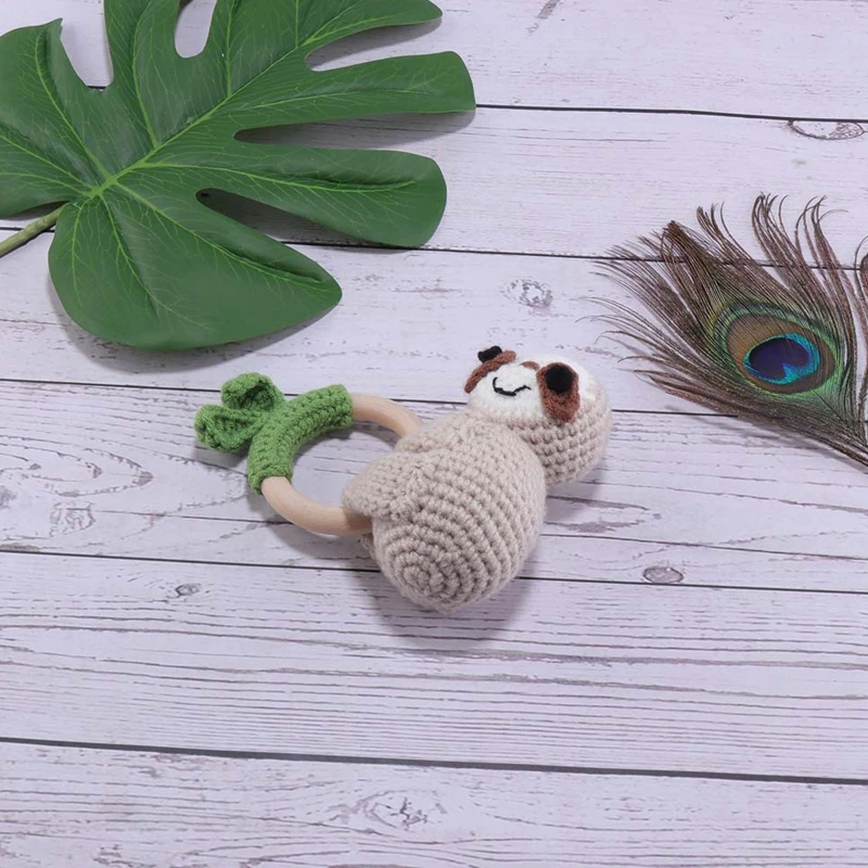 DIY Crochet Cartoon Lion Bunny Rattle Baby Wooden Ring Teether With Bell Newborn Teething Nursing Toy Montessori Children Toys