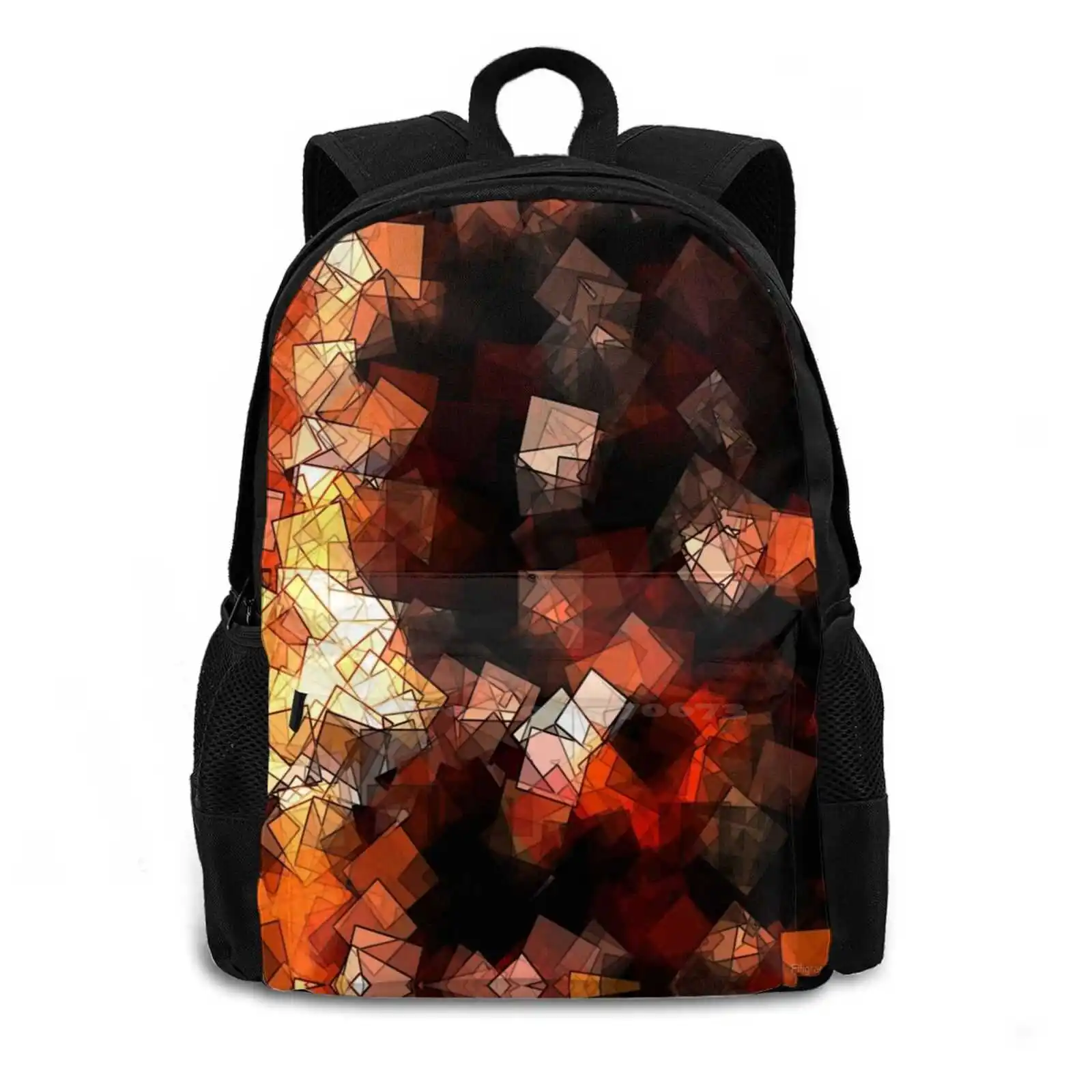 Square Fantasy In Flames Teen College Student Backpack Laptop Travel Bags Glass Pieces Salt Acrylic Pattern Pop Art Mosaic