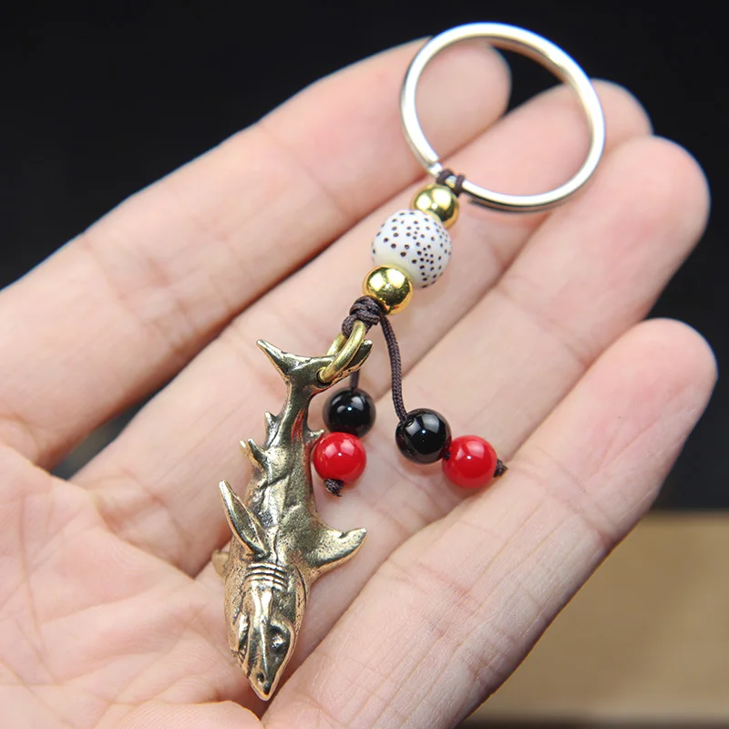 Brass Pendant Car Key Chain Ring Shark Animal Figurines Handmade Lanyard Keychain Hanging Jewelry Men Women Keyrings Child Gifts