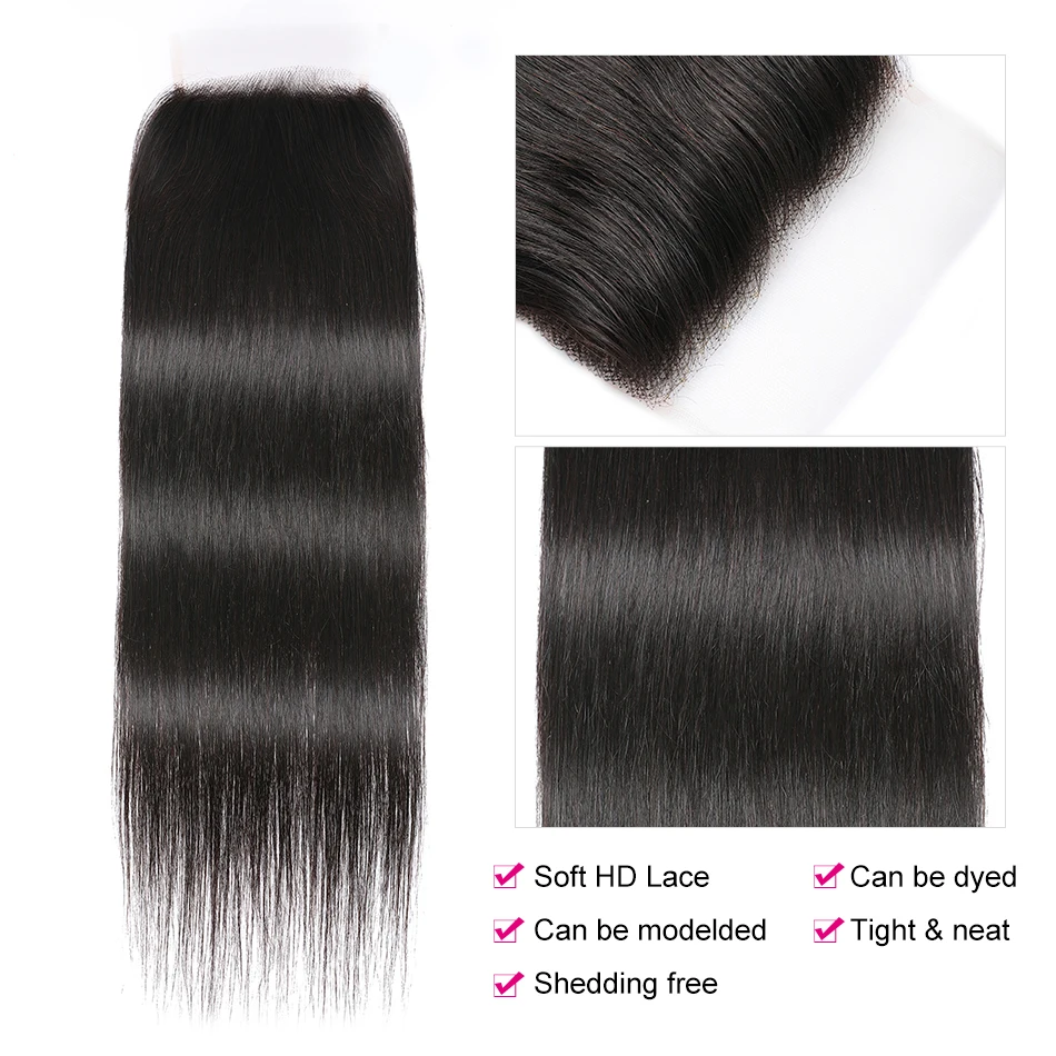 UNice 5x5 HD Lace Closure 26Inch Straight Human Hair Lace Closure 4x4 Transparent Lace Closure 1PC Free Part