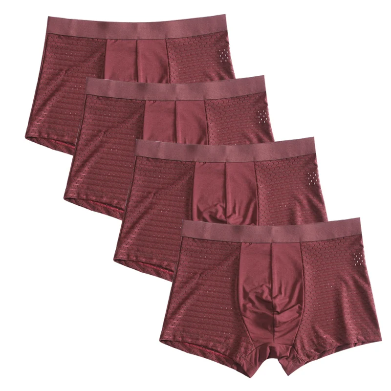 L-8XL Plus Banboo Fiber Men Underwear Male boxer Solid Panties Shorts Men's Underpants Breathable Intimate Man boxers 4pcs image 3