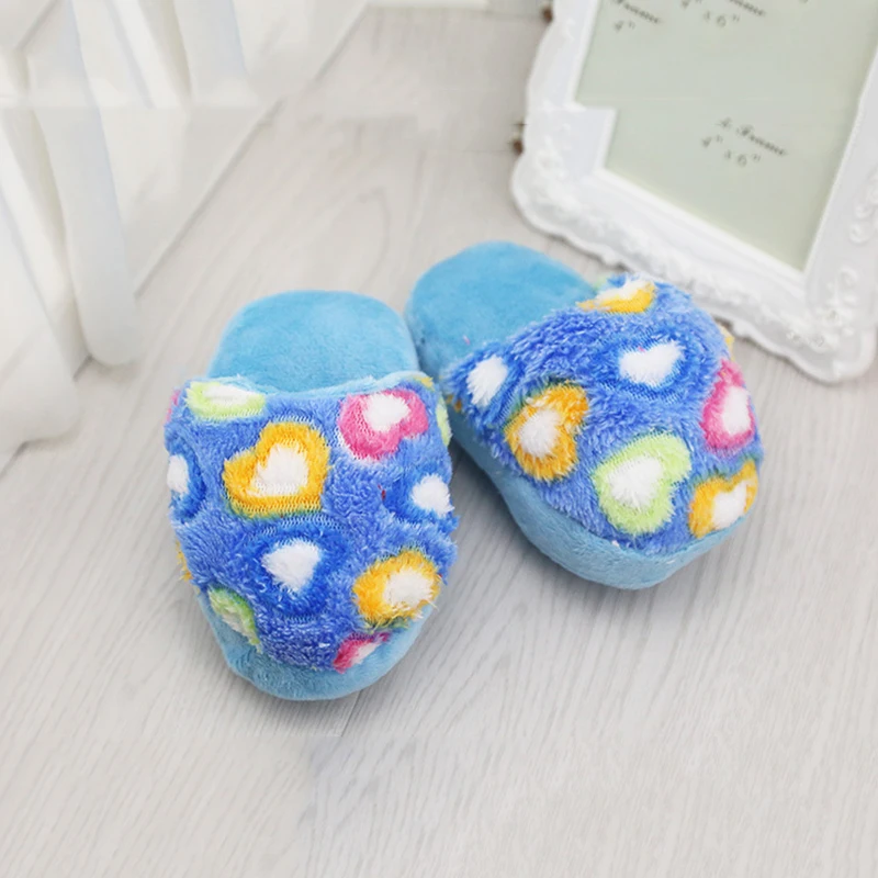 Pet Flip Flop Lovely Flower Pattern Dogs Toy Pet Puppy Chew Play Cute Plush Slipper Shape Squeaky Toys Dog Pets Blue Pink Color