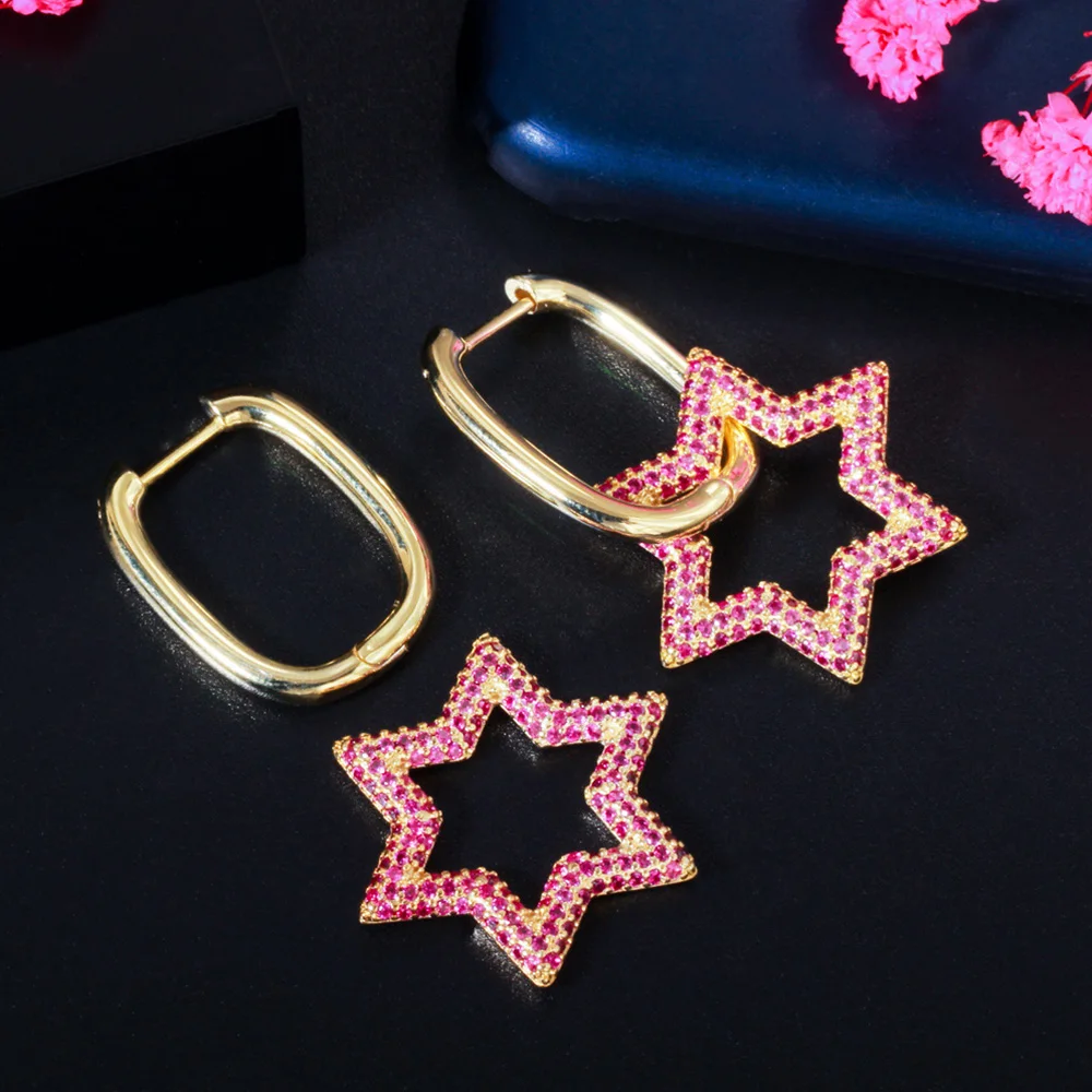 بيرا رومانسية كبيرة قوس قزح زركون محظوظ ستار قطرة الذهب اللون مجوهرات استرخى أقراط للنساء حفلة خطوبة E685 #6