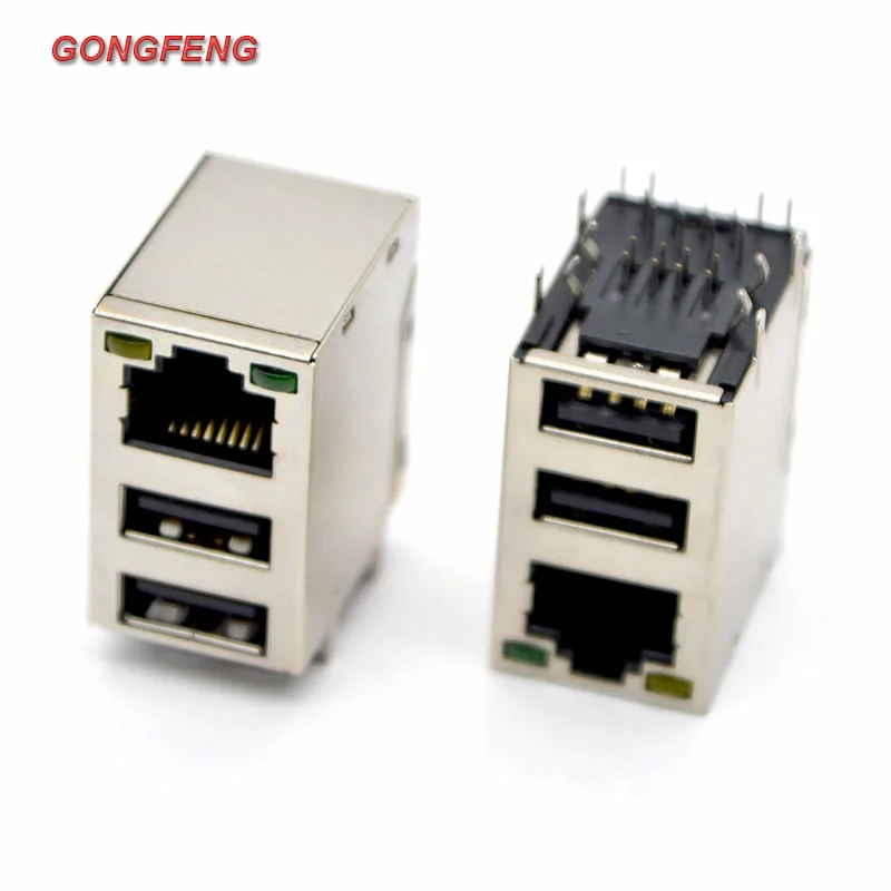 New Network Connector Module Double USB Connector  with LED USB + RJ45 Socket For Printed Circuit boards Special Wholesale