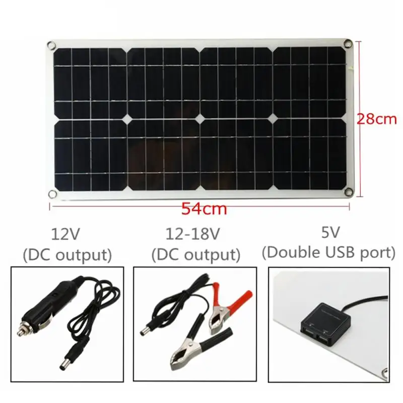 50W Solar Panel Dual USB Output Solar Cells Poly Solar Panel 10/20/30/40/50A Controller for 12V/24V Battery Charger Waterproof