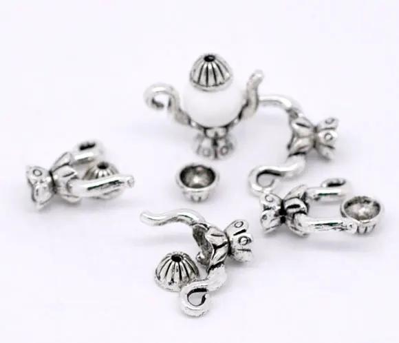 8SEASONS colore argento teiera Cat Frog Dog Charm Bead Caps Set per risultati gioielli fai da te 2022 Trend 19x15mm