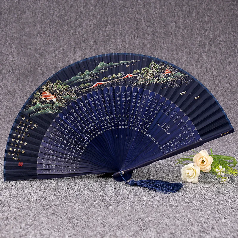 Silk Folding Dance Fan Portable Vintage Lady Folding Fan Chinese Landscape Fans Summer Women Bamboo Hand Fan Abanicos Para Boda - Image 6