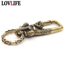 Zodiac Animal Monkey Brass Keychain DIY Car Key Holder Jewelry Accessory Metal Copper Waist Buckle Keyring Hanging Fashion Gifts