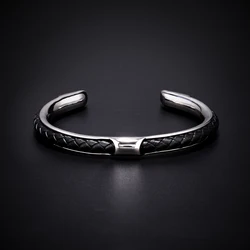 Charm Male Hand Woven Leather Bracelet Black High Quality Metal Stainless Steel Bracelets & Bangles for Men Wrist Strap Gift