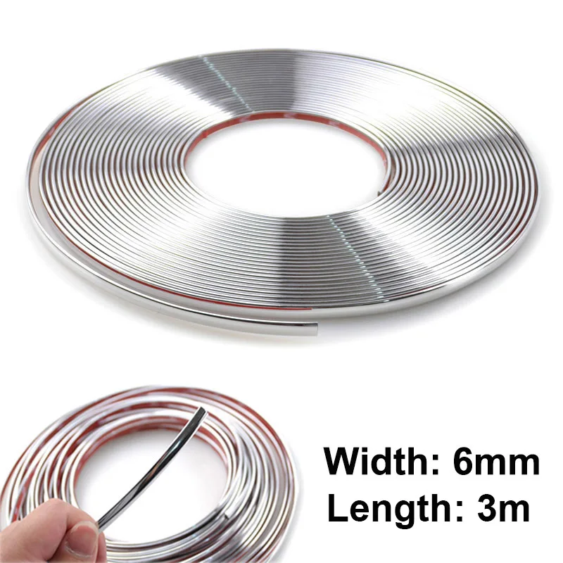 6mm Car Styling Chrome Decorative Strips Door Window Mirror Body Molding Strip Sticker Trim Cover Decoration Protection PVC 3M