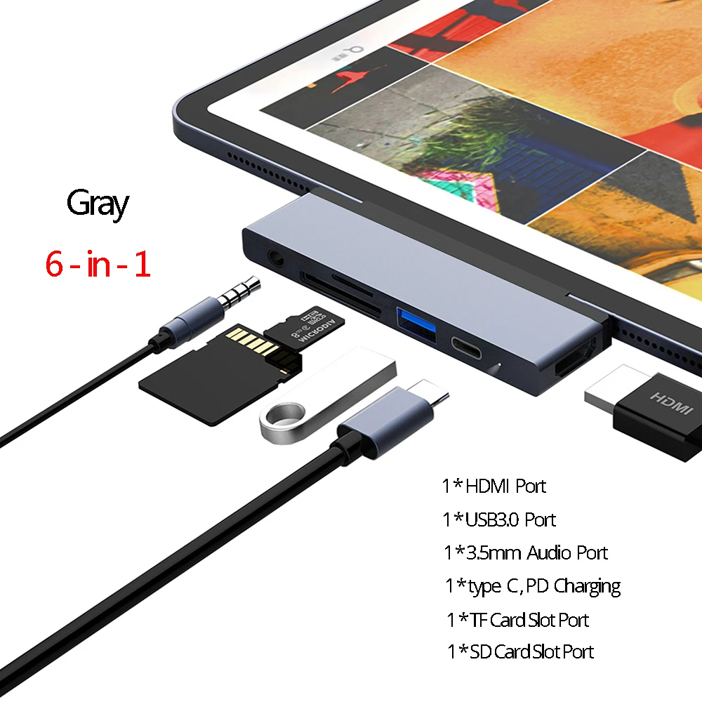 Type-C expansion Adapter For iPad Pro 11 Hub USB-C to HDMI+Audio 3.5+USB 3.0 hub docking station For Type-C Cell phone