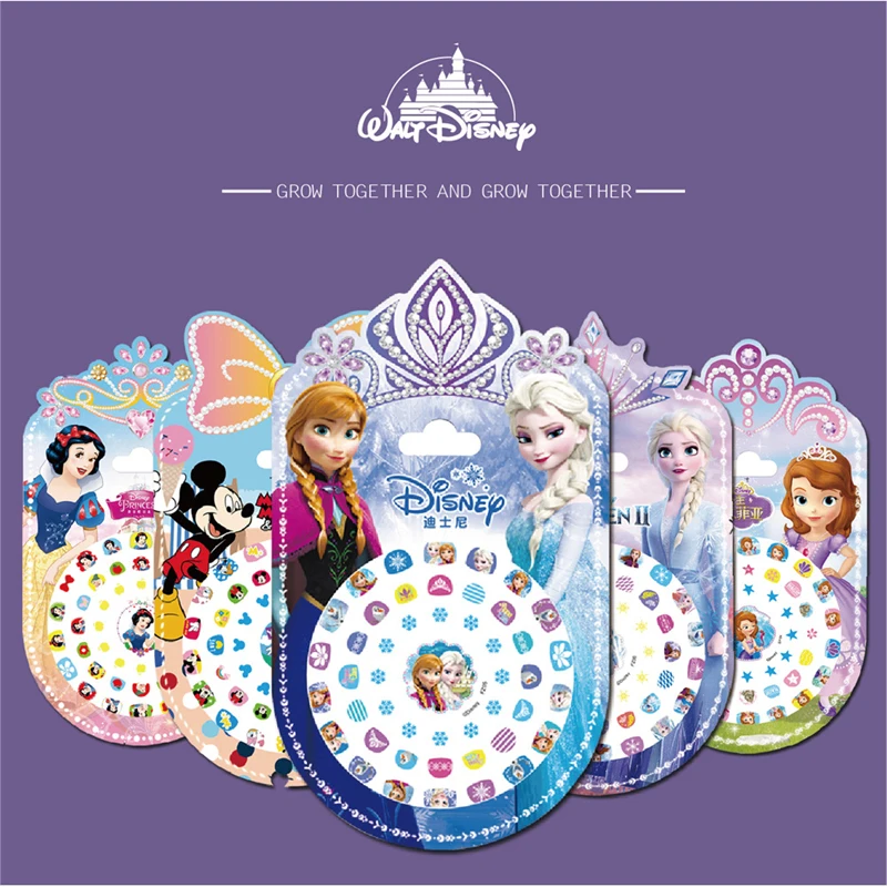 Disney-pegatinas de dibujos animados de Frozen para uñas, pegatinas de princesa Mickey Mouse para uñas para niños, Elsa y Anna, disco adhesivo para uñas, juguete genuino