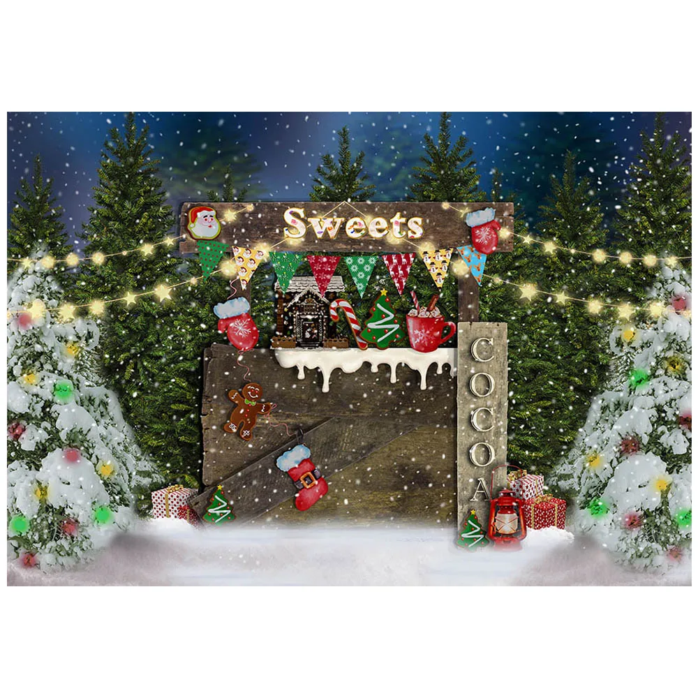 Mocsicka Winter Backdrop Pine Forest Snowfield Sweets Child Birthday Portrait Photography Background Christmas Backdrops Banner