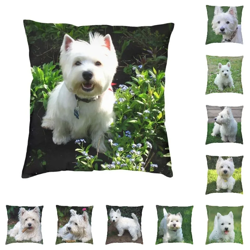 웨스트 하이랜드 화이트 테리어 쿠션 커버 45x45cm Westie Dog 부드러운 현대 던지기 베개 케이스 홈 인테리어