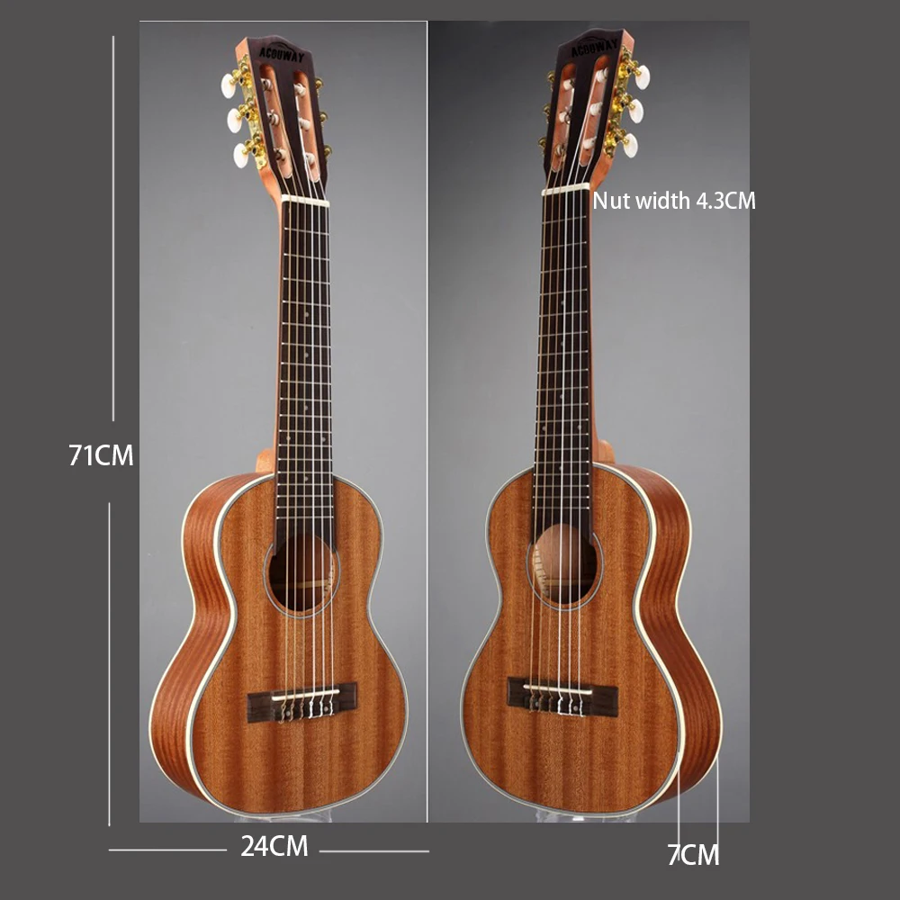 Acouway-guitarra de 28 pulgadas, cuerpo de 6 cuerdas, 18 trastes, perilla clásica con bolsa opcional, sintonizador