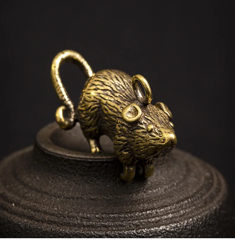 antique Handmade Brass mouse craft DIY Pendant desktop ornament Miniature Fitting Keychain ring Pendant accessories a3860