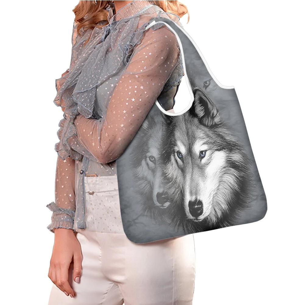 Hycool Large Tote Bag Art Gray Wolf Print Handbags For Women 2021 Designer Luxury Brand Eco Friendly Products Totes Bag Custom