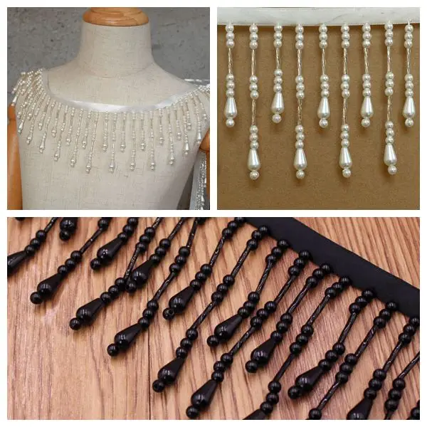 Fringed pearl lace trim handmade beaded lace DIY curtain stitching clothing decorative lace accessories