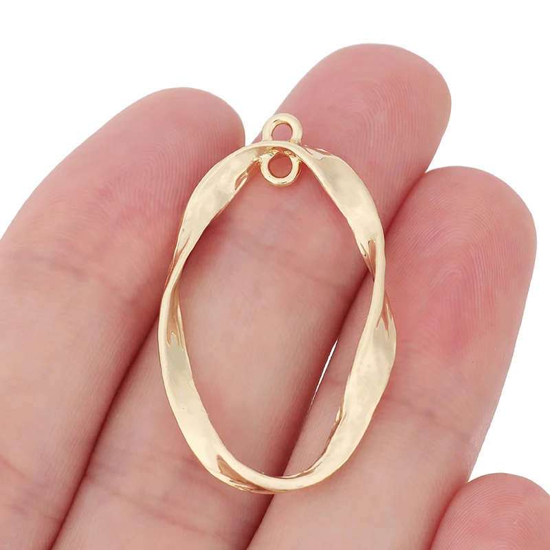 5 x Gold Color Hollow Open Geometry Distorted Oval Connectors Charms for DIY Earrings Jewelry Making Finding Accessories 39x23mm