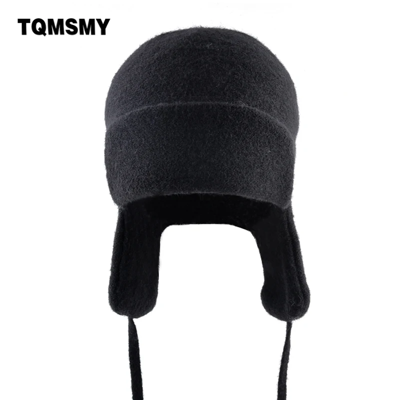 TQMSMY Knitted Bomber Hat Women Streetwear Hip Hop Beanies Hat With Earflaps Men Knit Wool Solid Color Fashion Warm Hats TME92