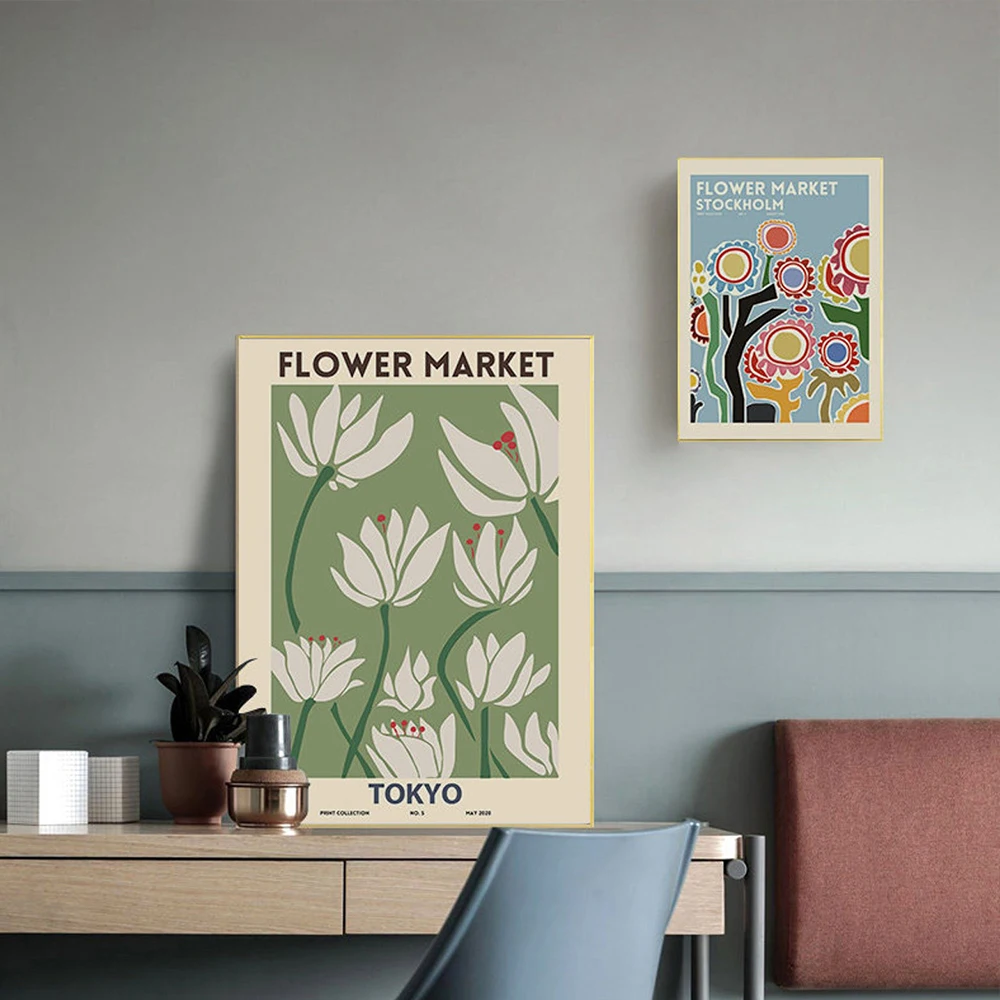Abstract Flower Market Print Posters Minimalist Wall Art Canvas Painting Florist Gift Wall Pictures For Living Room Home Decor