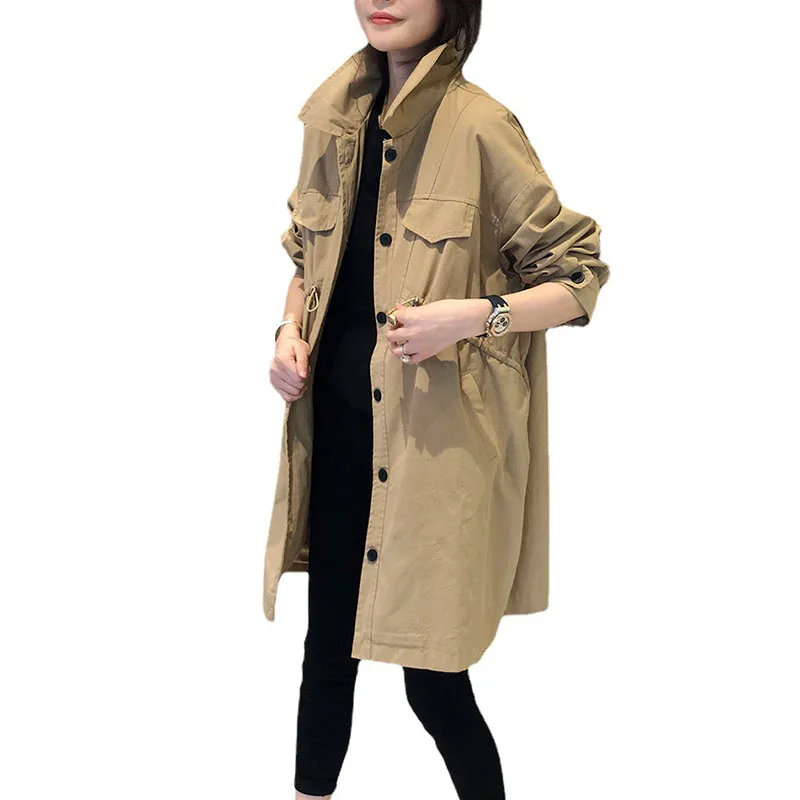 

Autumn Women Trench Coat Pop Fashion Single-breasted Loose All-match Khaki Lady Clothes Casual Windbreaker Female Plus Size