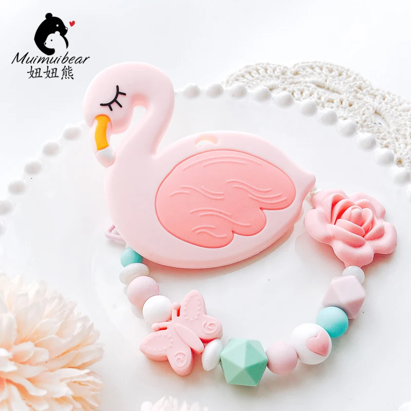 

Swan Baby Teether Flamingo Charms Nursing Accessories Silicone Teether Baby Shower Gift Bite Toys Food-grade BPA Free