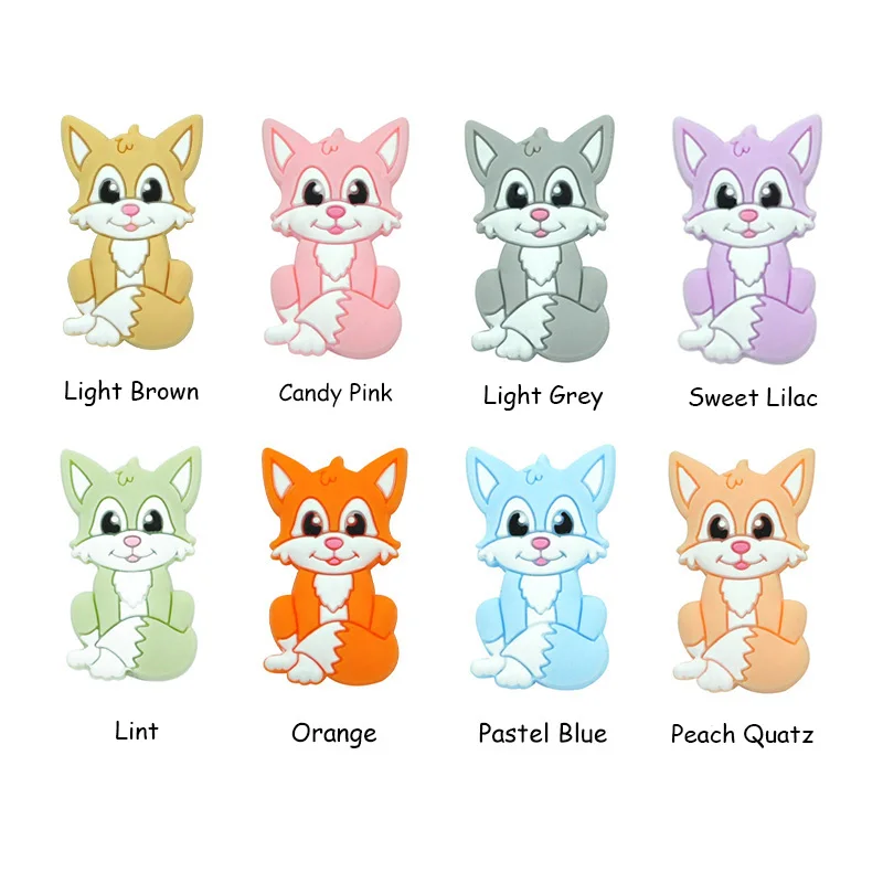 Chenkai 50pcs Fox Shaped Silicone Beads Teether Baby Cartoon Teething For DIY Infant Necklace Pendant Bracelet Accessories Beads