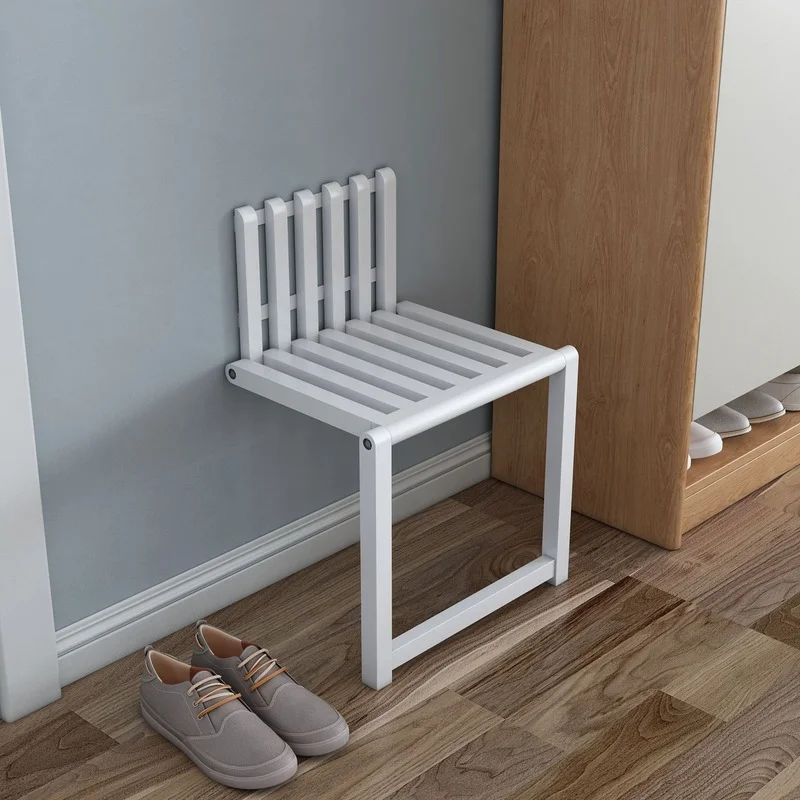 

Wall Mounted Hidden Folding Chair Solid Wood Porch Door Shoe Cabinet Changing Footstool Bathroom Stool