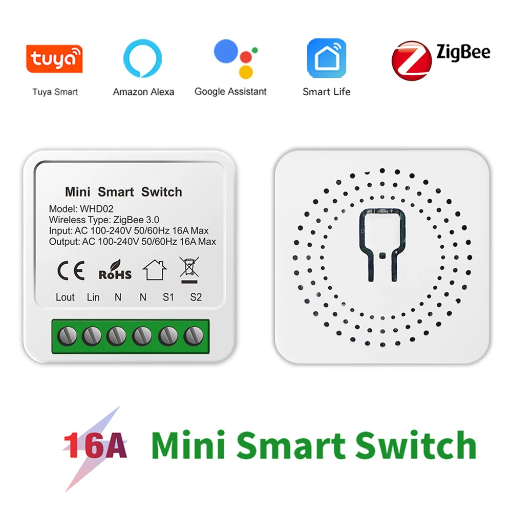 Zigbee3.0 Tuya MINI Smart Switch Home Automation Modules 16A 2-way Control Timer Works With Alexa Google Home Smart Life APP