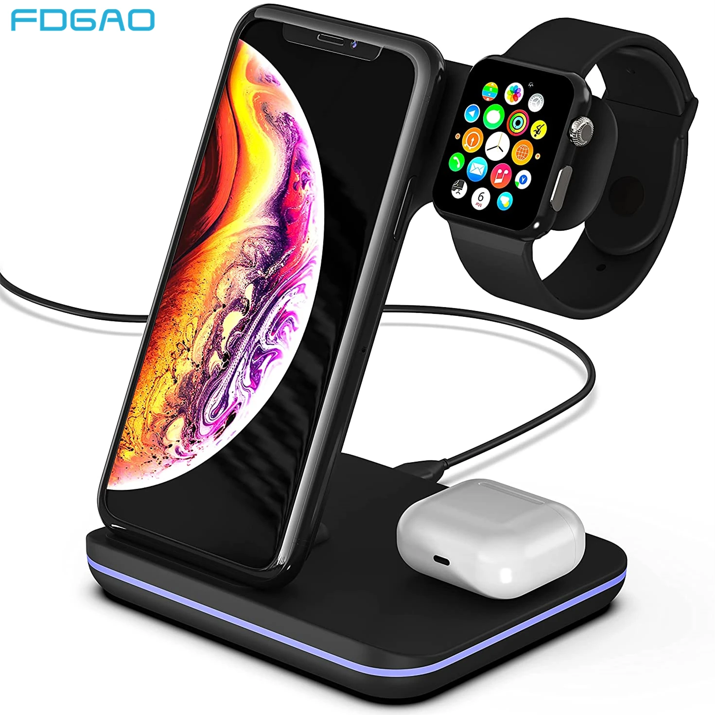 3 in 1 15W Wireless Charger Stand For iPhone 15 14 13 12 11 XR 8 Apple Watch 9 Fast Charging Dock Station for Airpods Pro iWatch