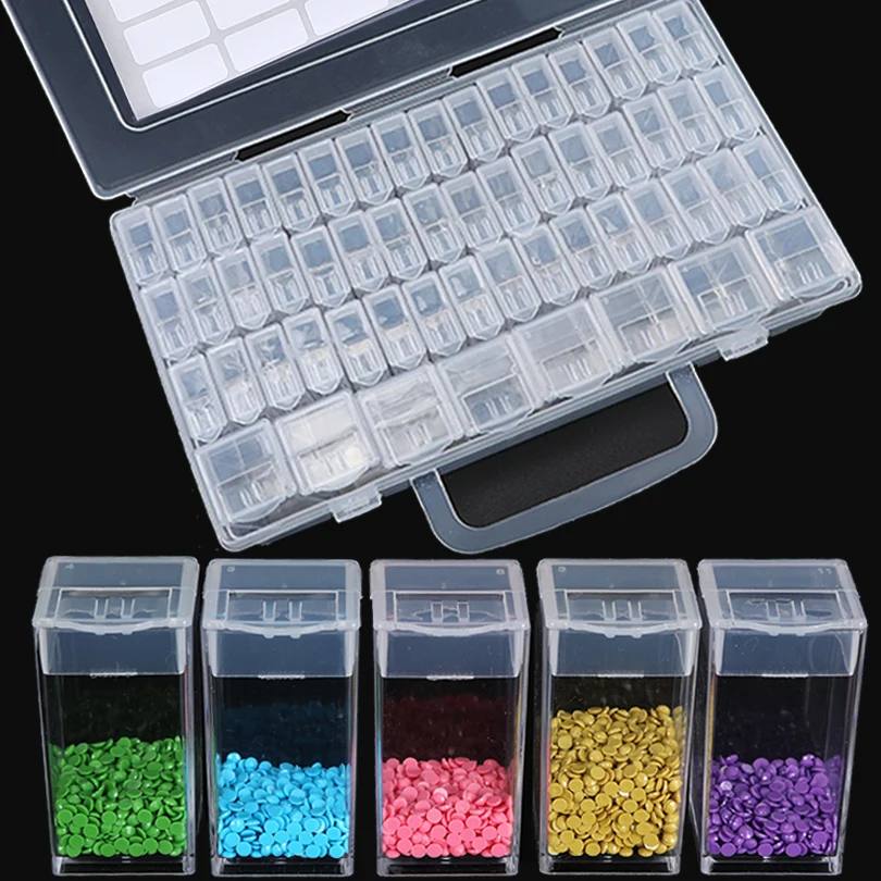 56/32 Cells Plastic Storage Box Stickers Funnel Sets for Diamond Painting Embroidery Accessories Tools Container Box Holder