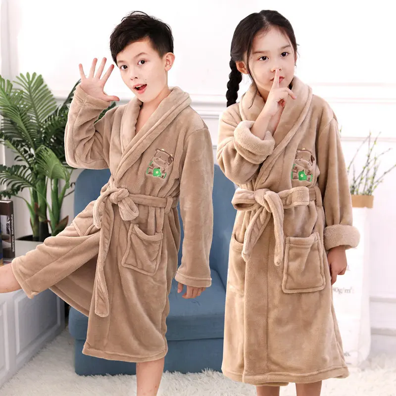 

Children's Bathrobes Winter New Year Boys Nightgown Super Soft robe Girls Lengthen Thicken Flannel Pajamas Kids Bath robes