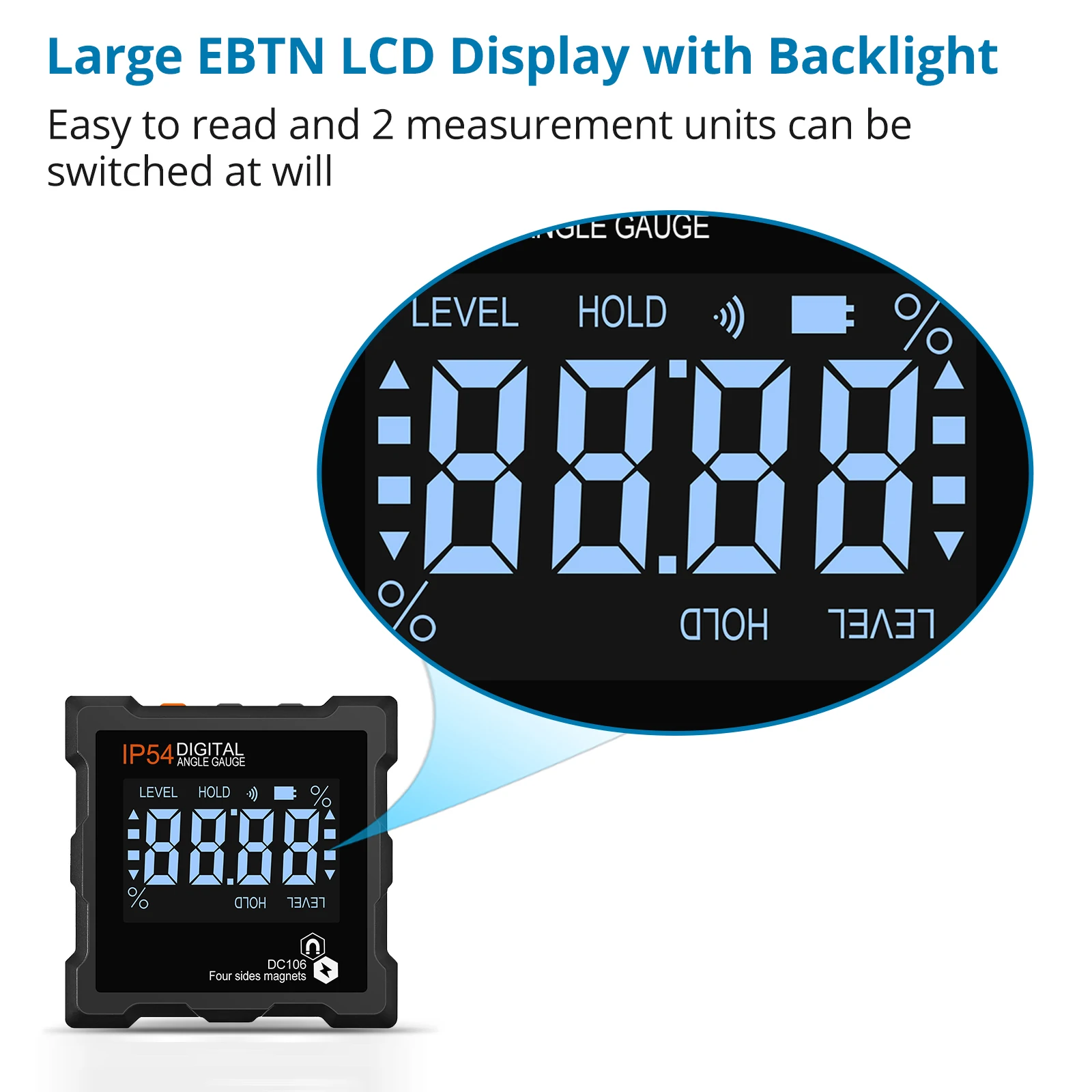 Imagem -06 - Digital Inclinômetro Ângulo Calibre Lcd Backlight Transferidor Finder Chanfrado Nível Caixa 0360 ° à Prova Impermeável Água com Facetas Baseadas Magnéticas