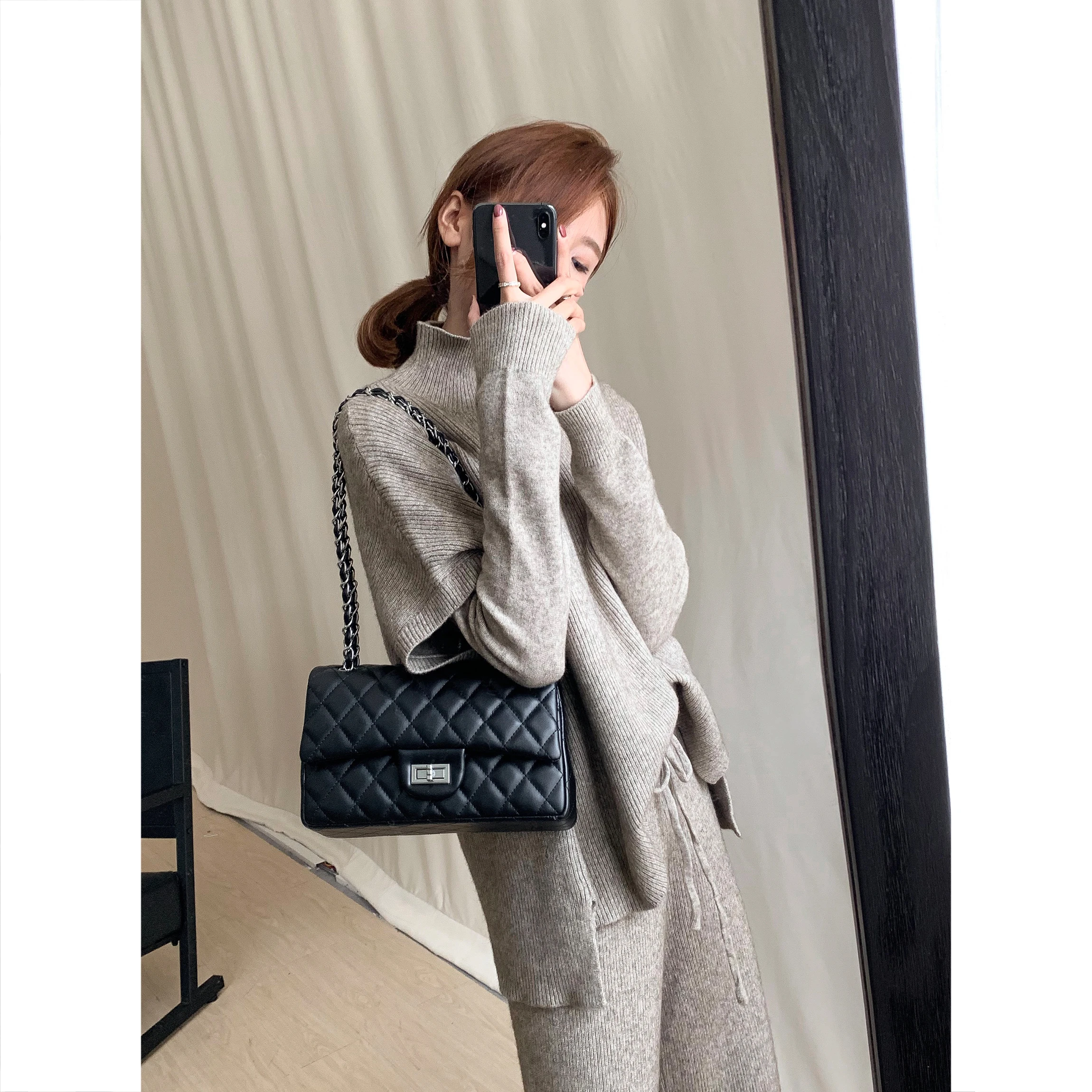 2019 Winter Women Sweater Suits and Sets Turtleneck Long Sleeve Knitted Sweaters Long Trousers 3 Pieces Set Winter