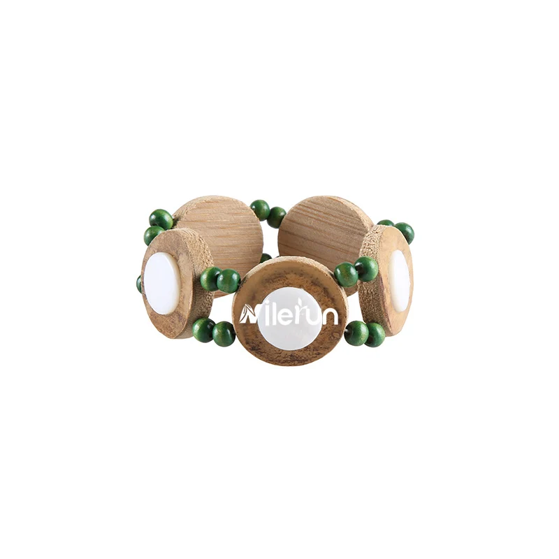 2025 New  Fashionable Adjustable Elastic Green Beads Seashel Bamboo Bracelet for Women and Girls