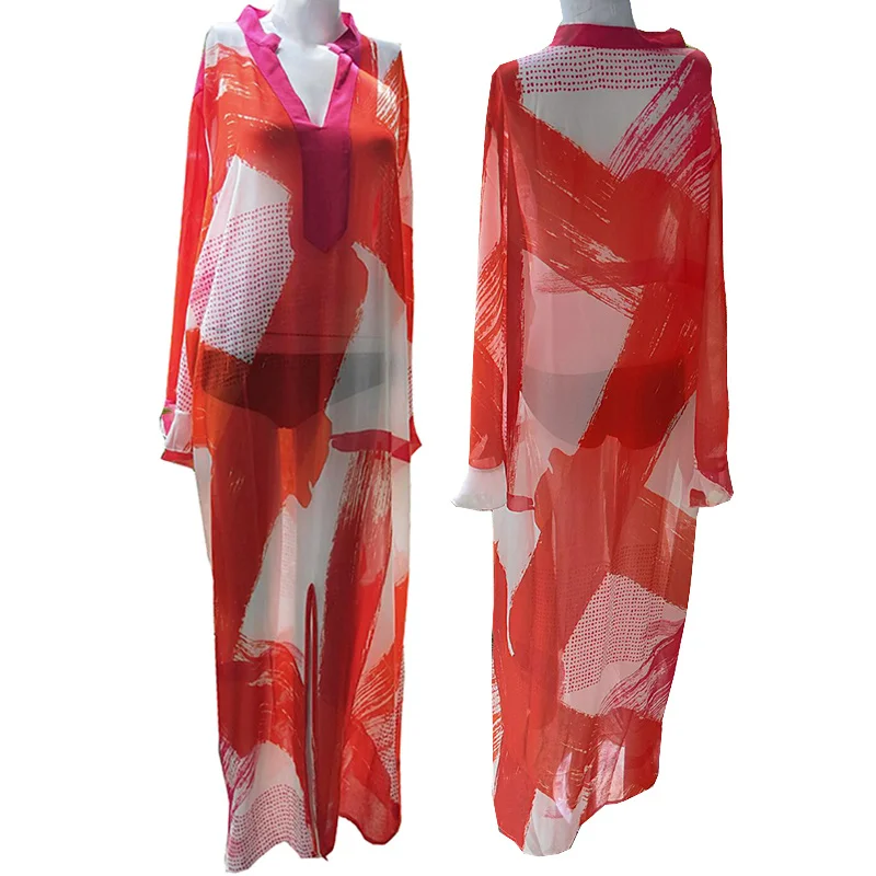 Plus Size Chiffon Beach Cover Up Maxi Jurk Gewaad Plage Sarong Vestido Playa Beach Wear Bikini Cover Up Badpak vrouwen