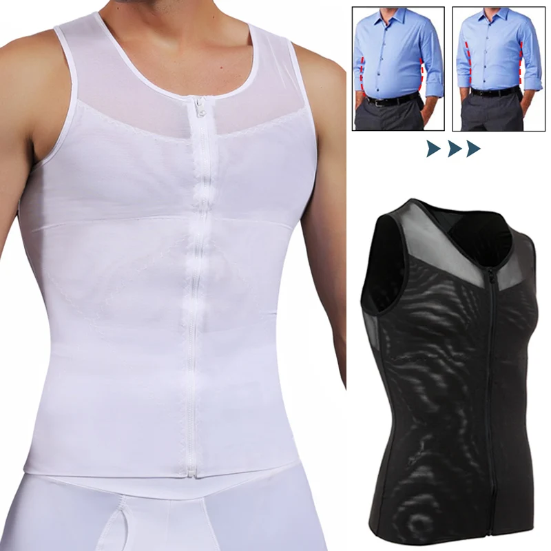 Hommes corps Shaper Abdomen minceur Shapewear ventre façonnage Corset haut gynécologie Compression chemises avec fermeture éclair taille formateur