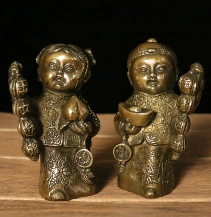 

Archaize brass recruit wealth boy and girl crafts statue A pair