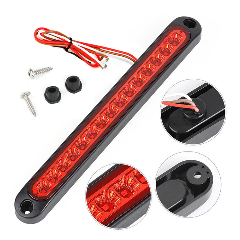 Car LED Third 3RD Brake Lights Bar Ultra-thin Rear Parking Signal Lamp Truck High Mount Stop Warning Light Universal 24V 12V Red