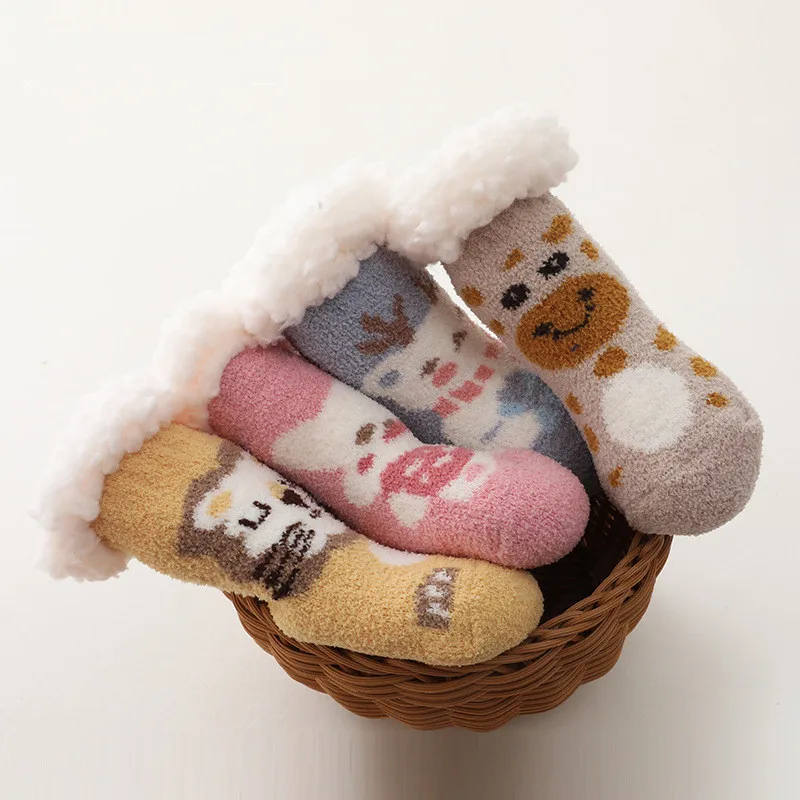 Lawadka 0-4Years New Winter Thick Warm Newborn Baby Boys Girls Socks Christmas Velvet Non-Slip Home Floor Children\'s Socks