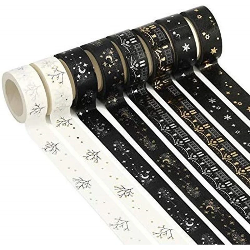 4pcs Glitter Washi Tape Set Gold Silver Foil Paper Masking Tapes Moon Star Snow Decoration Stickers Album Wrapping A6056