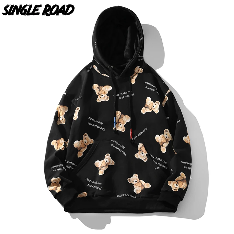 

Single Road Mens Oversized Hoodies Men Full Bear Print Sweatshirt Male Japanese Streetwear Harajuku Hip Hop Unisex Hoodie Men